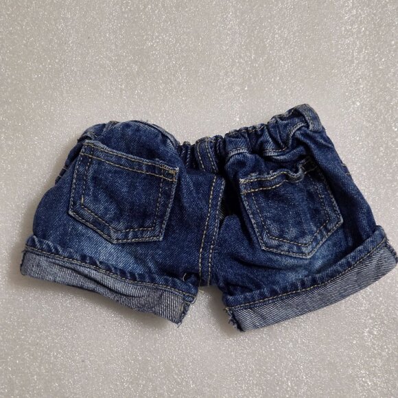 Build-a-Bear Blue Denim Distressed Cuffed Shorts Diamond Sequin Studs 2011 - Picture 2 of 2
